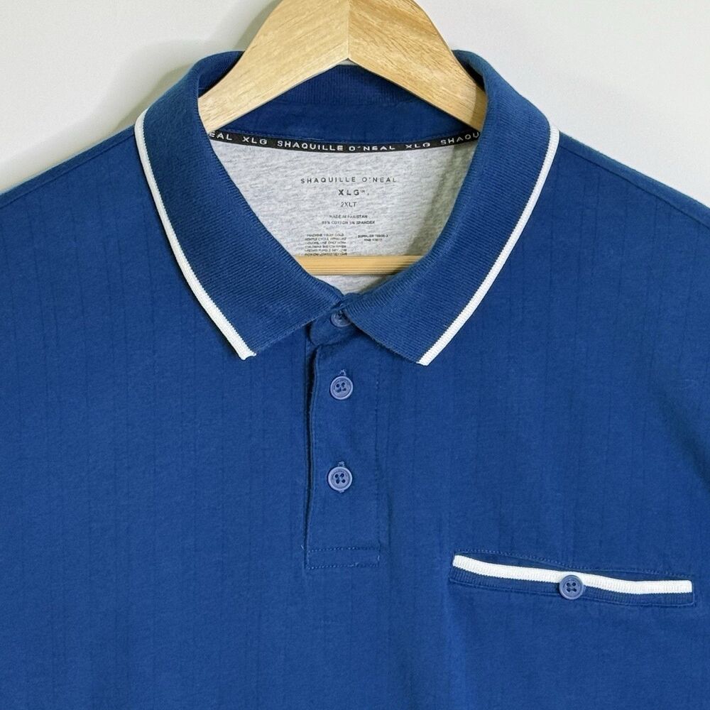 SHAQUILLE O'NEAL Polo Short Sleeve Shirt Men's 2XL TALL Blue White Trim Casual